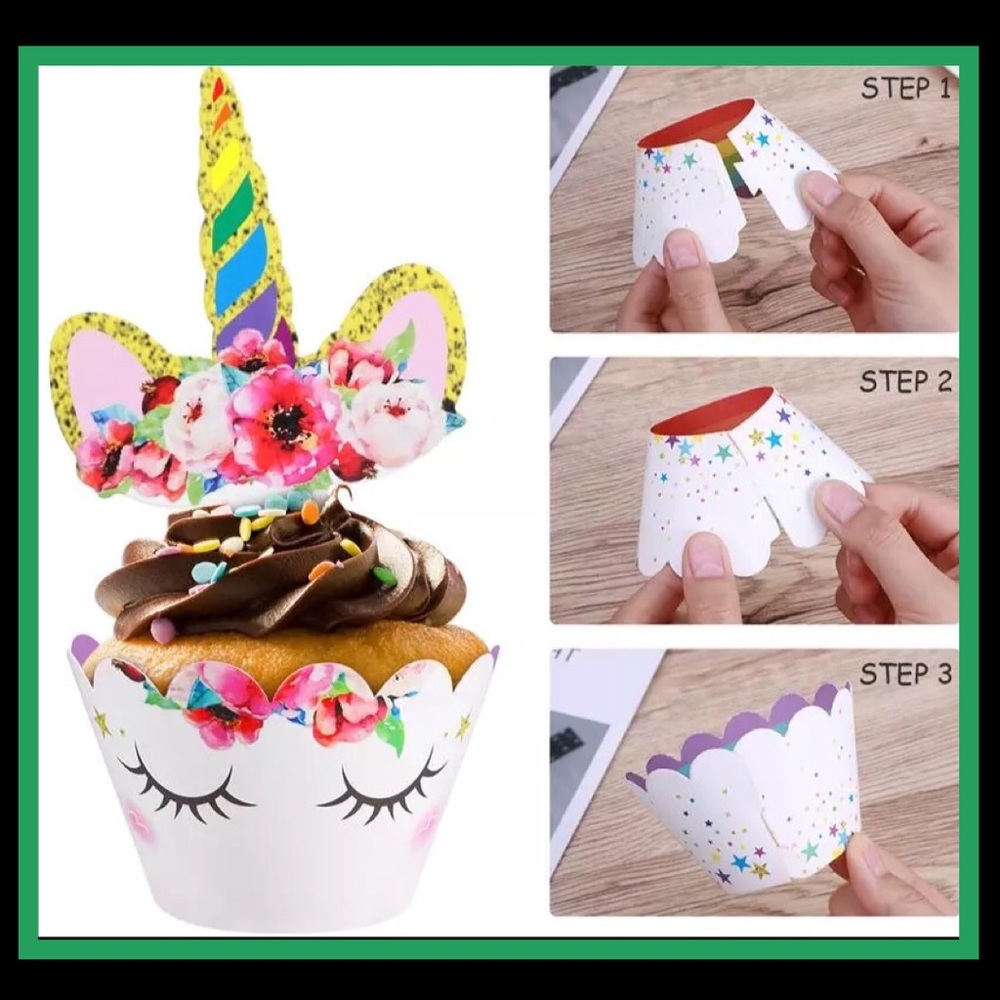 Unicorn & Rainbow Cupcake Toppers & Wrappers NWT - Picture 7 of 7